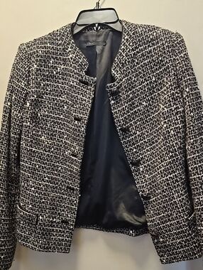 Moving Sale! Tahari Black & White Tweed Jacket - Textured Collarless Blazer